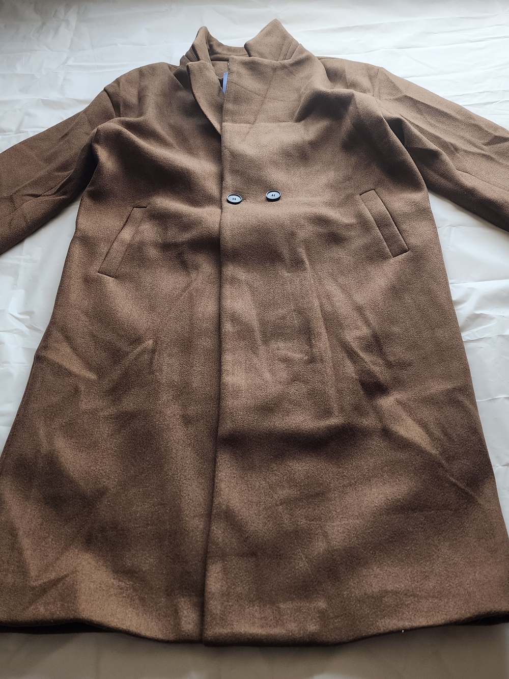 CHOUYATOU MEN'S CLASSIC NOTCHED DOUBLE-BREASTE POLYESTER/WOOL PEACOAT BROWN LG